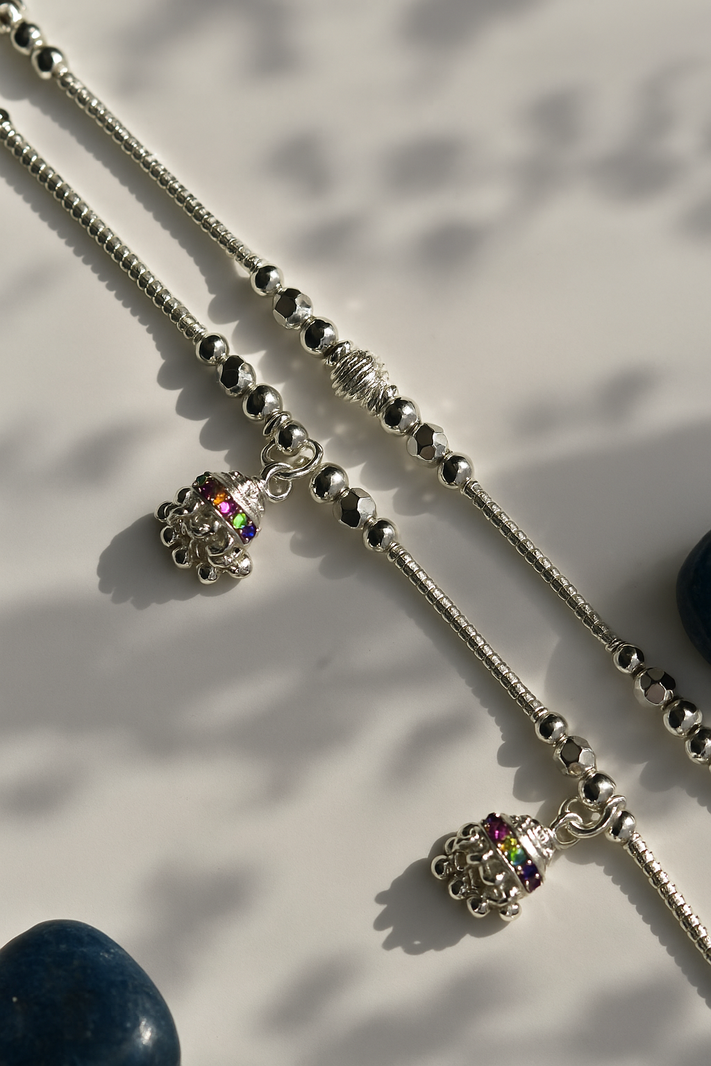 Beaded Anklet with Multicolour Ghungroo Charms