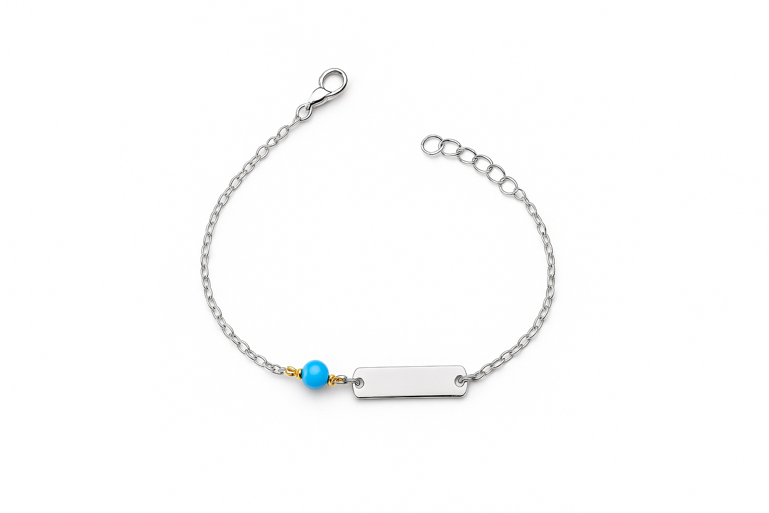 Chain Bracelet with Turquoise Bead and Engravable Barcelet