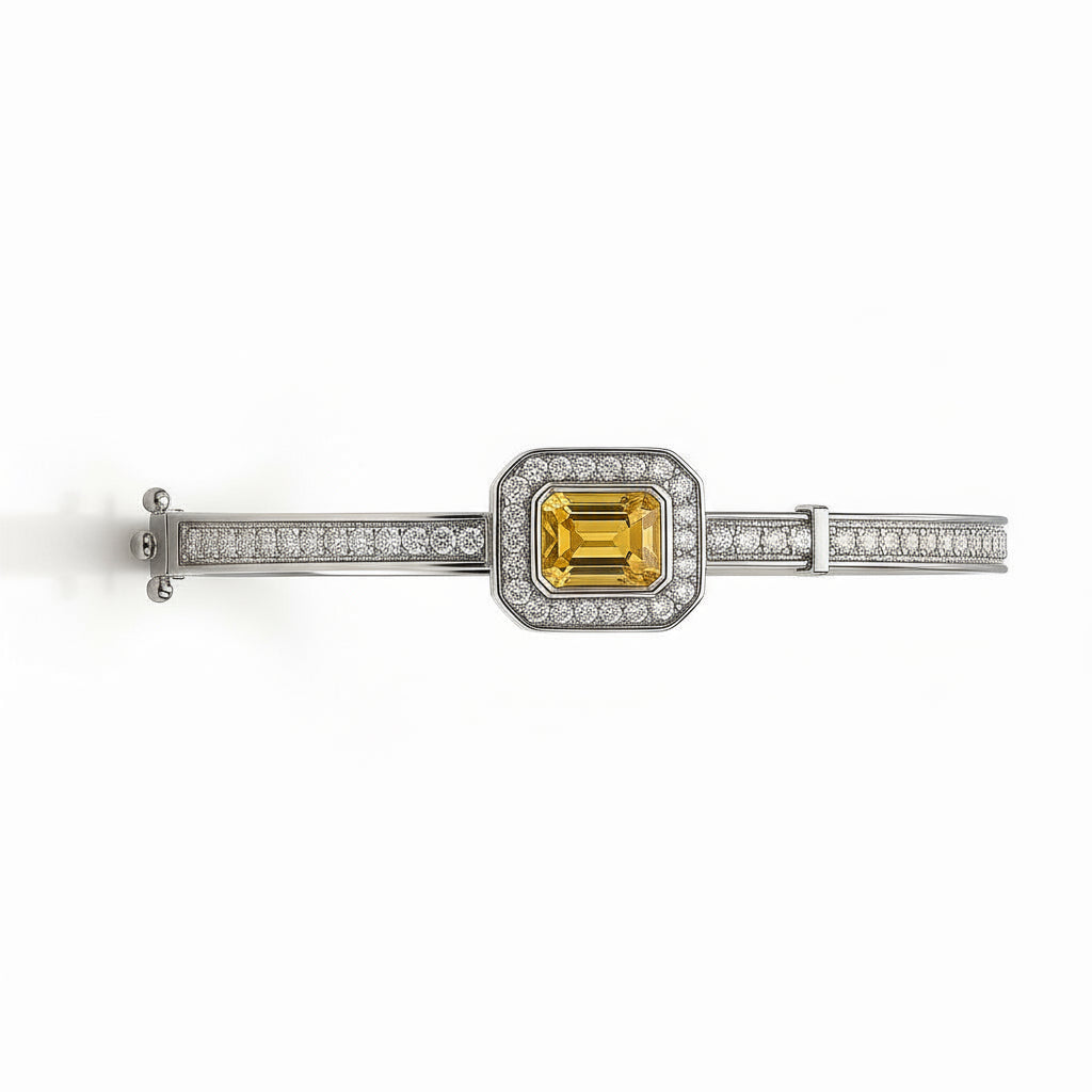 Bracelet With Yellow Princess- cut Stone and Crystal Accents