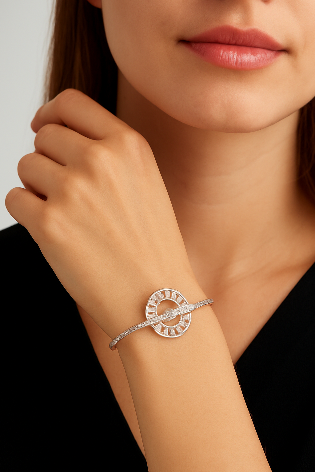 Baguette & Round Cubic Zirconia Bangle Bracelet