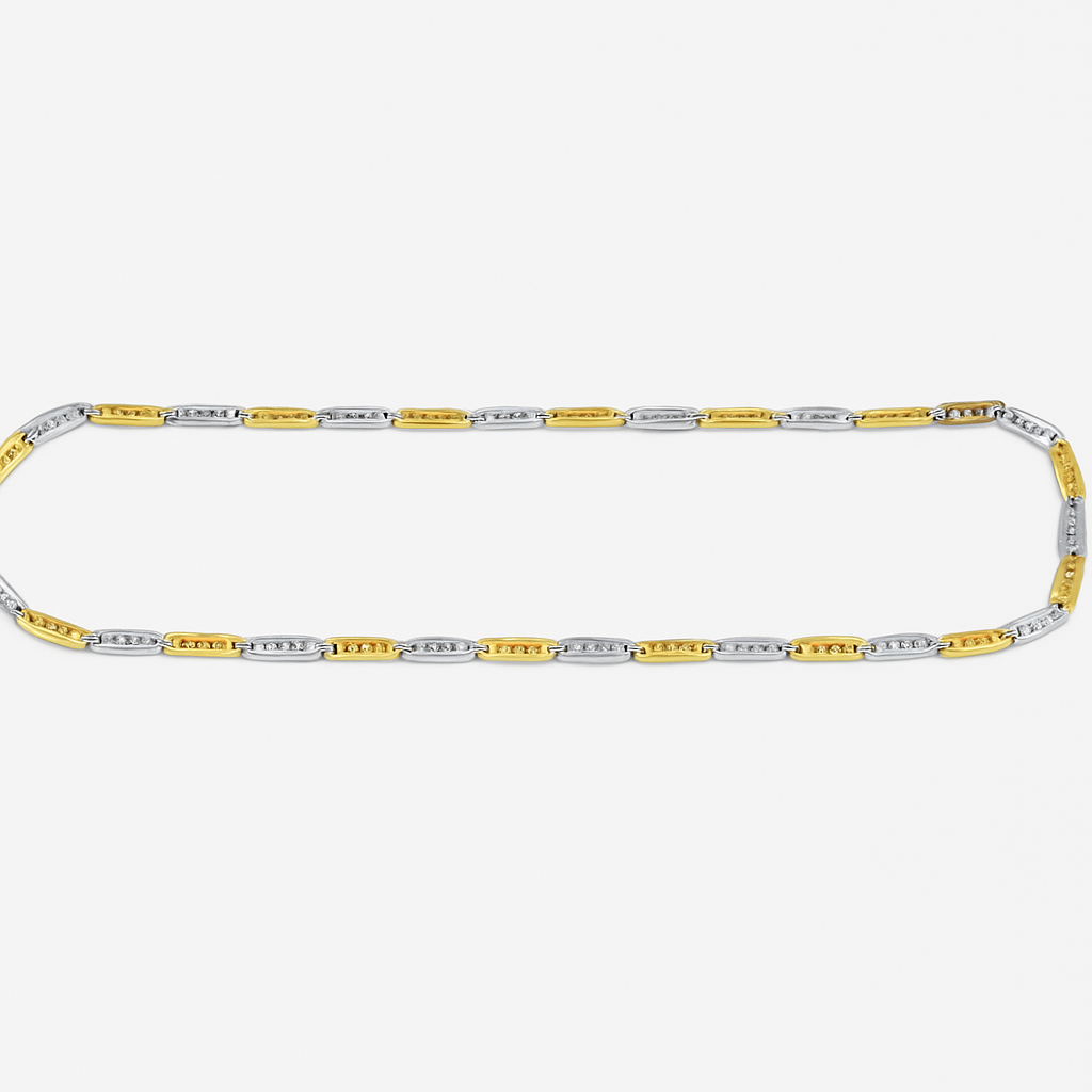 Gold & Silver Dual-Tone Geometric Link Chain Necklace | Sterling Silver