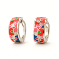 Red-Purple Enamel Floral Earrings