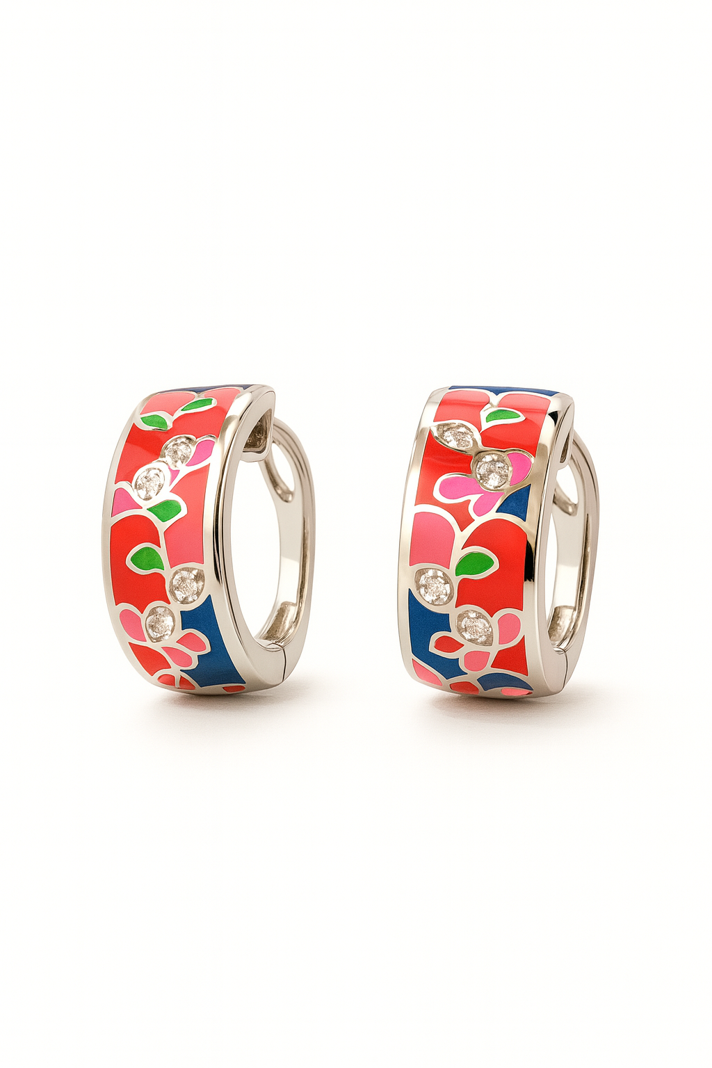 Red-Purple Enamel Floral Earrings