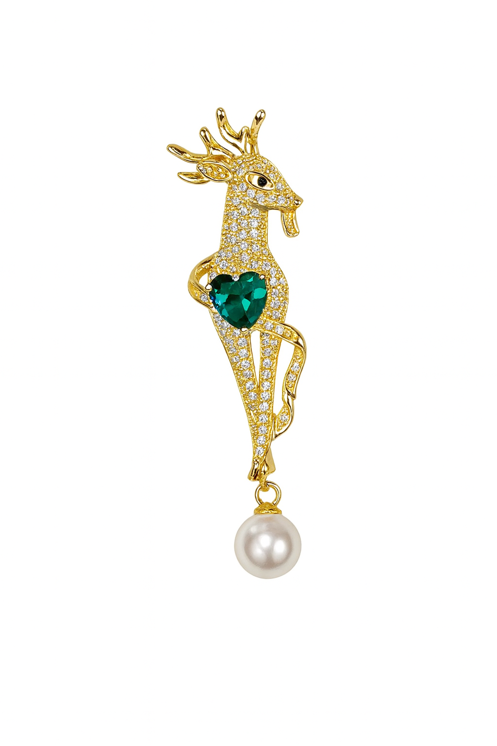 Emerald Heart Deer Brooch