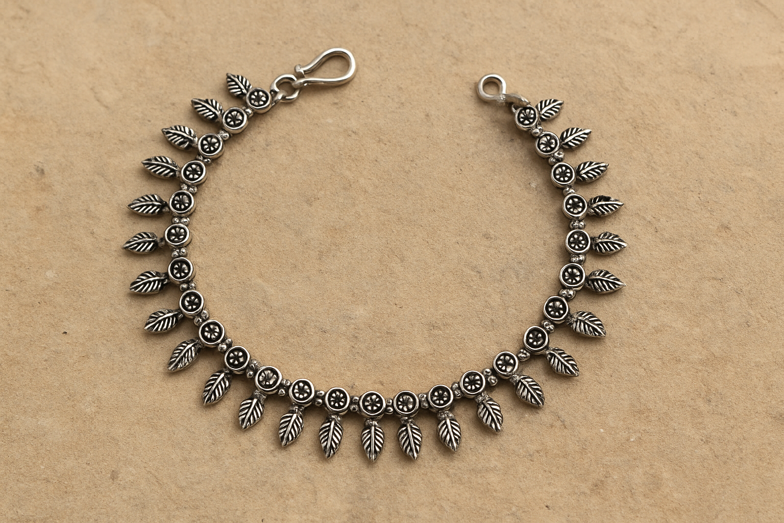 Antique Oxidized Silver Floral Payal Anklet