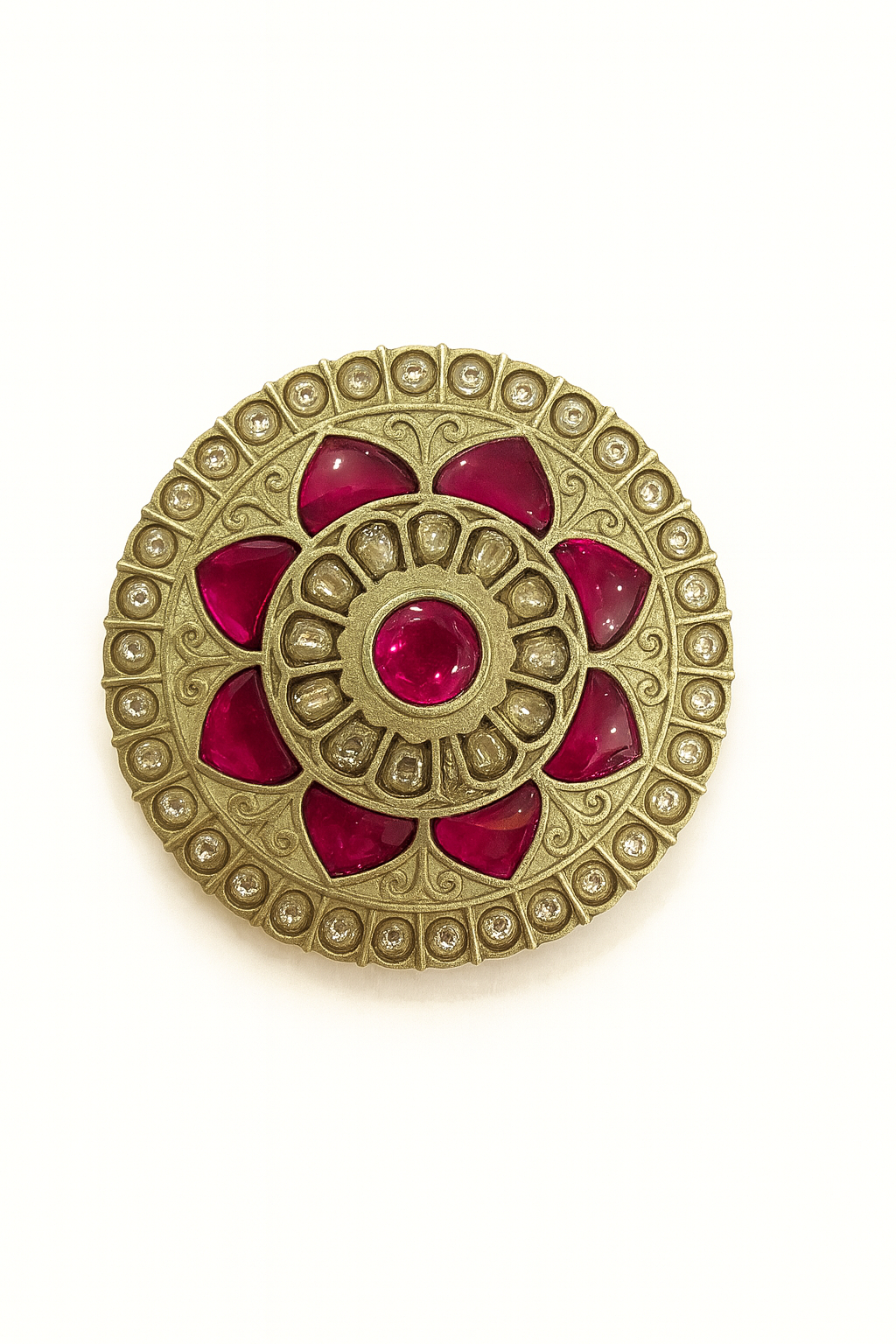 Ruby-Red Floral Medallion Brooch