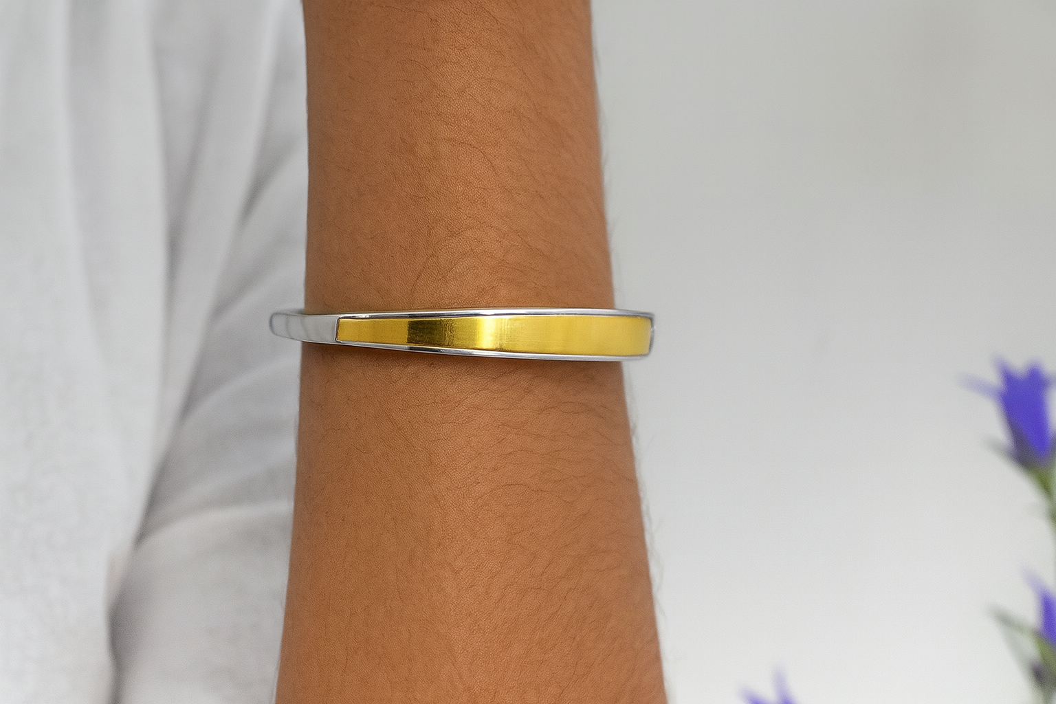 Dual-Tone Sleek Oval Bangle Bracelet