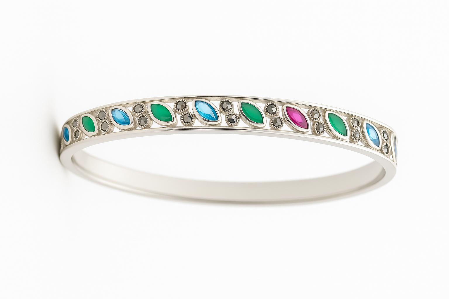 Sterling Silver Multi-Color Marquise Gemstone Bangle