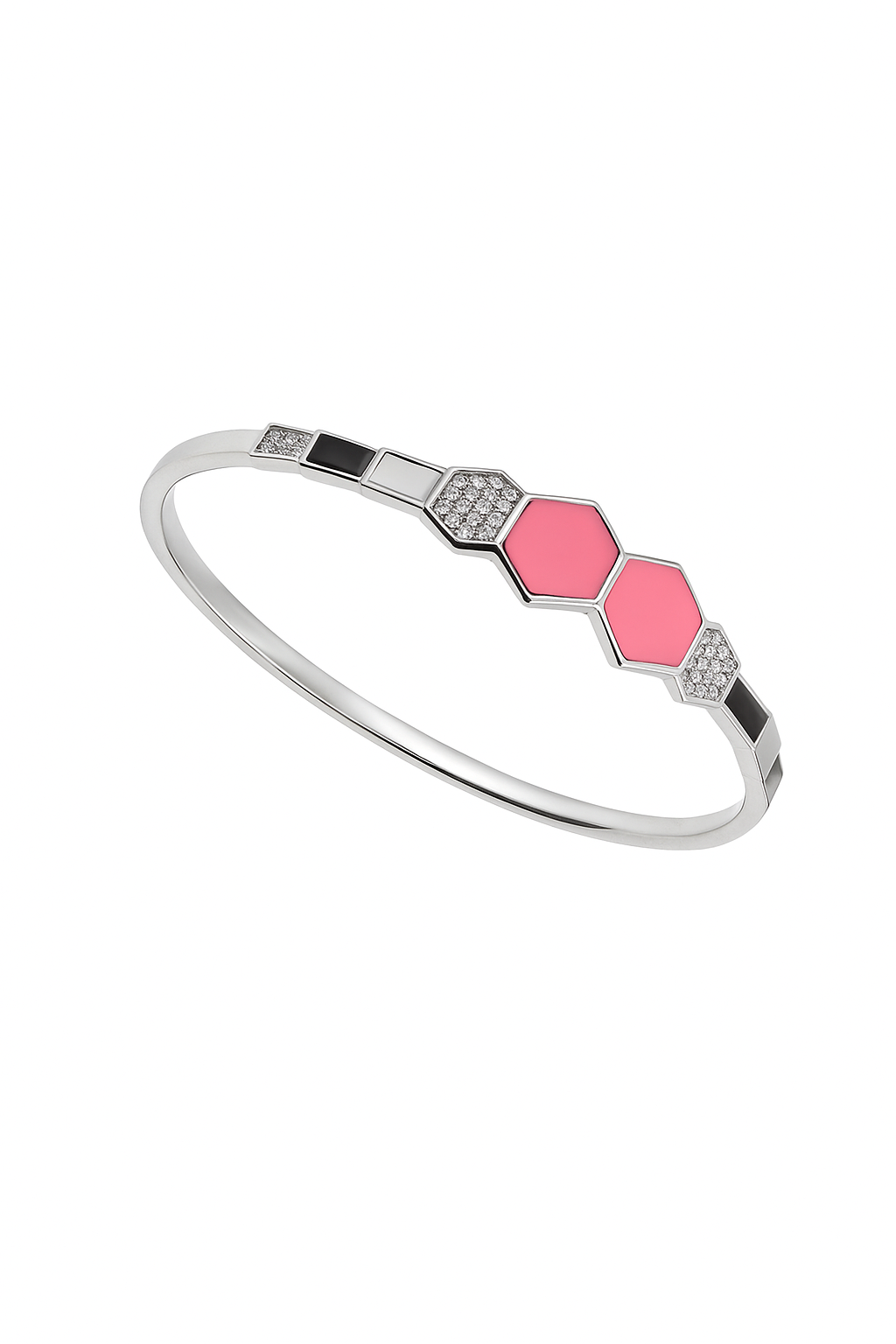 Sterling Silver Geometric Hexa Enamel & CZ Bracelet