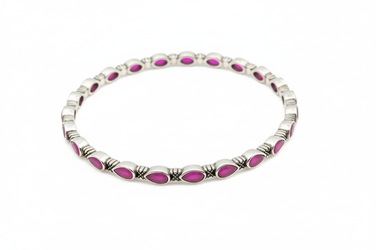 Sterling Silver Pink Teardrop Stone Bracelet