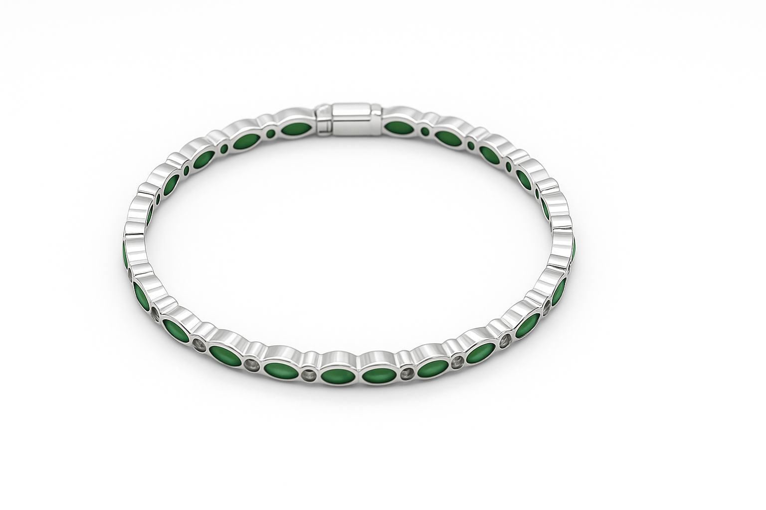 Sterling Silver Green Marquise Stone Bangle