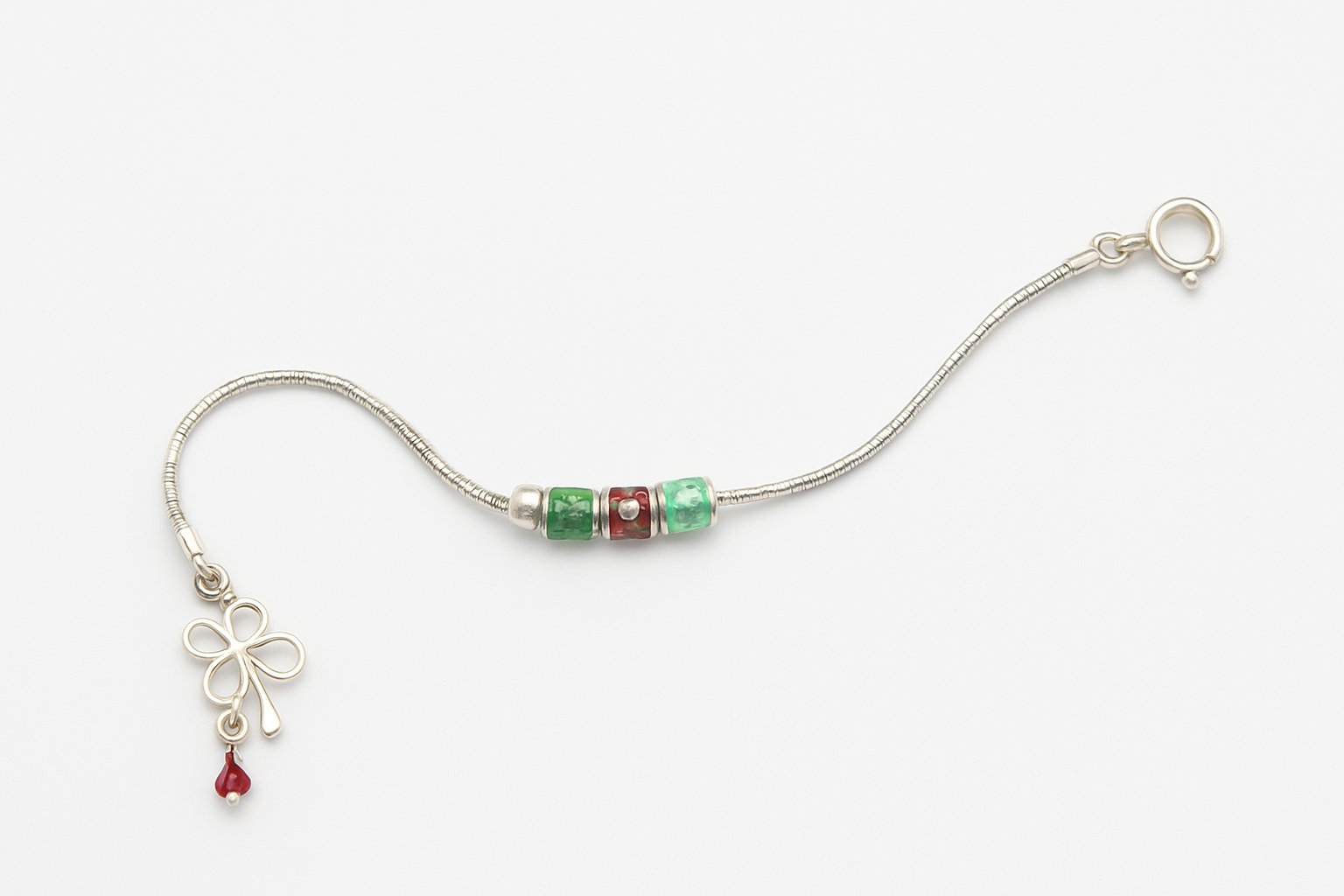 Clover Charm Anklet with Multicolour Beads