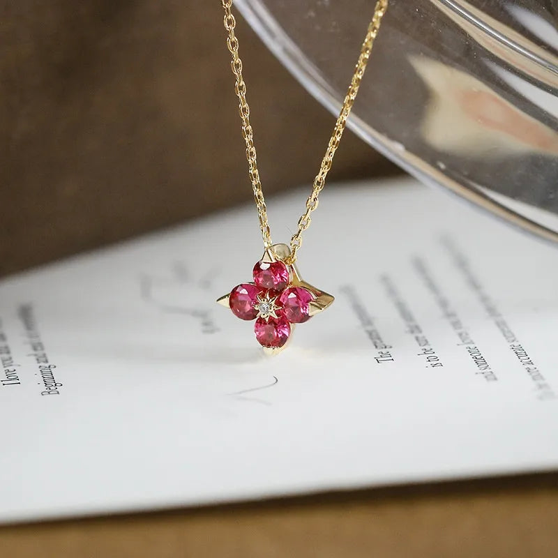 Red Clover Pendant Necklace