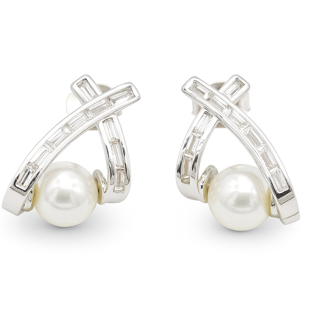 Pearl Cross Earrings