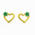 Golden Heart with Green Clover Stud Earrings