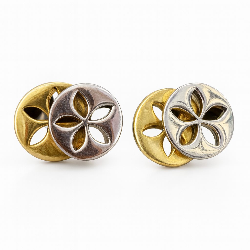 Dual-Tone Movable Floral Stud Earrings | Silver & Gold Interlocked Design