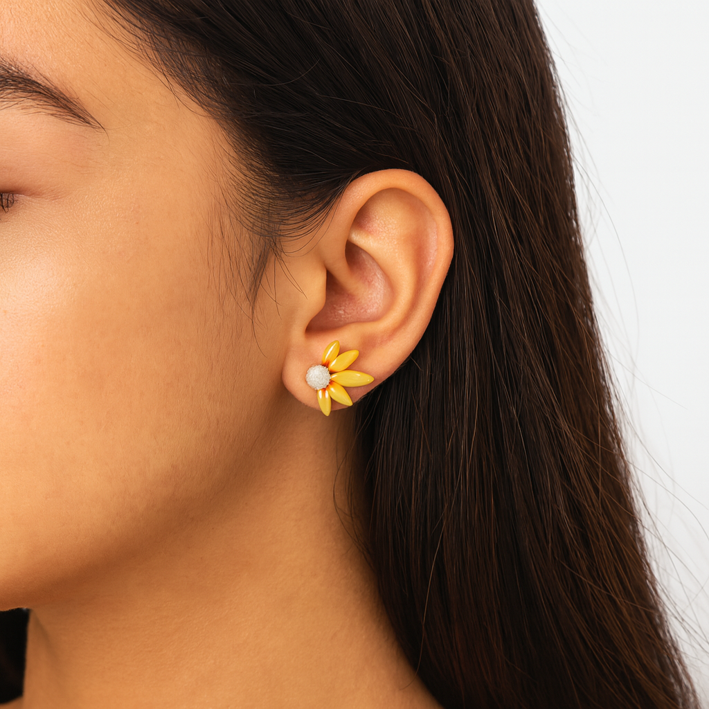 Gold Plated Petal Blossom Stud Earrings | Dual-Tone Finish