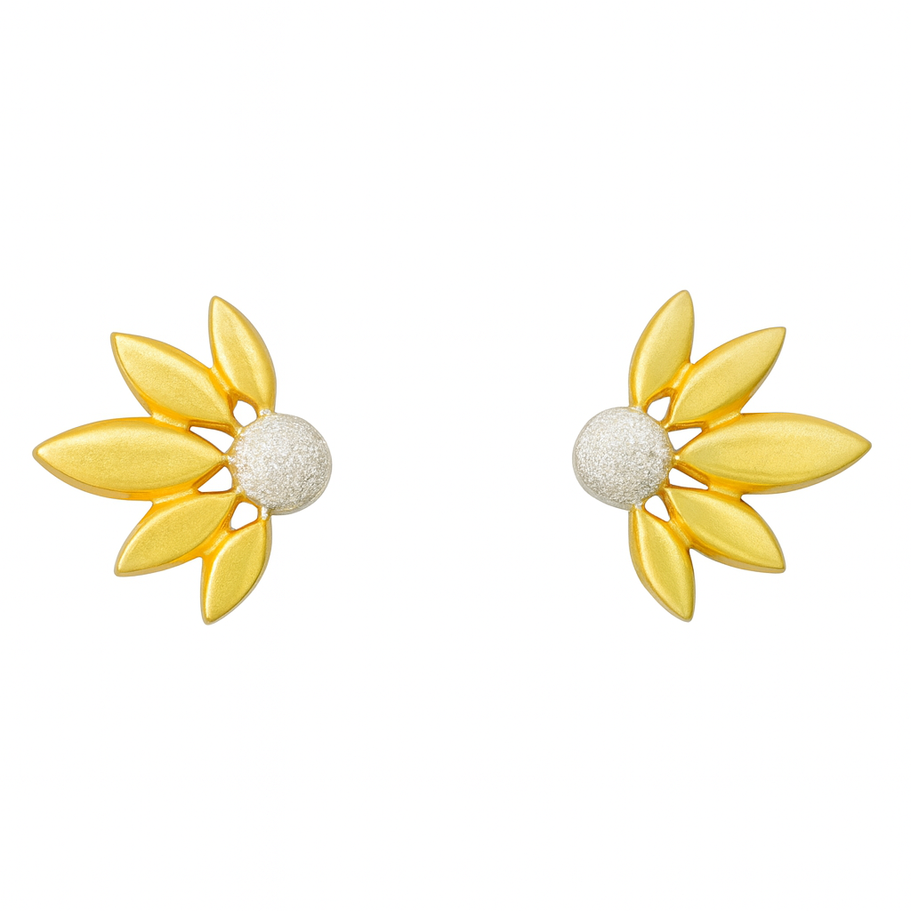 Gold Plated Petal Blossom Stud Earrings | Dual-Tone Finish