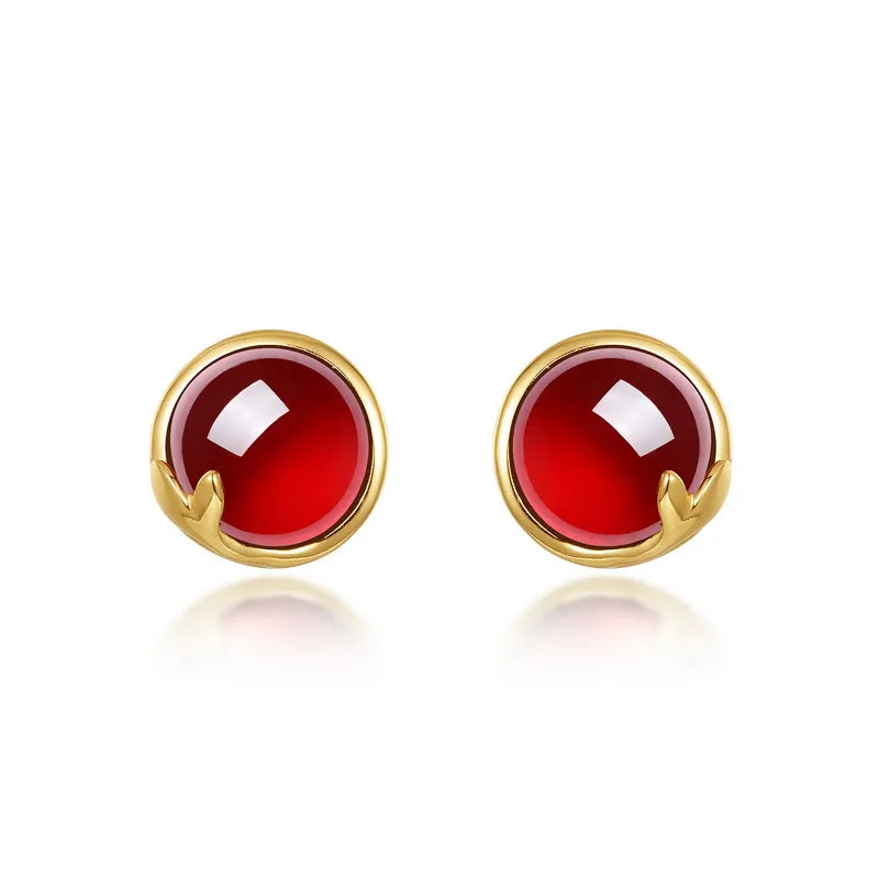 Red Agate Stud Earrings | Gold Plated