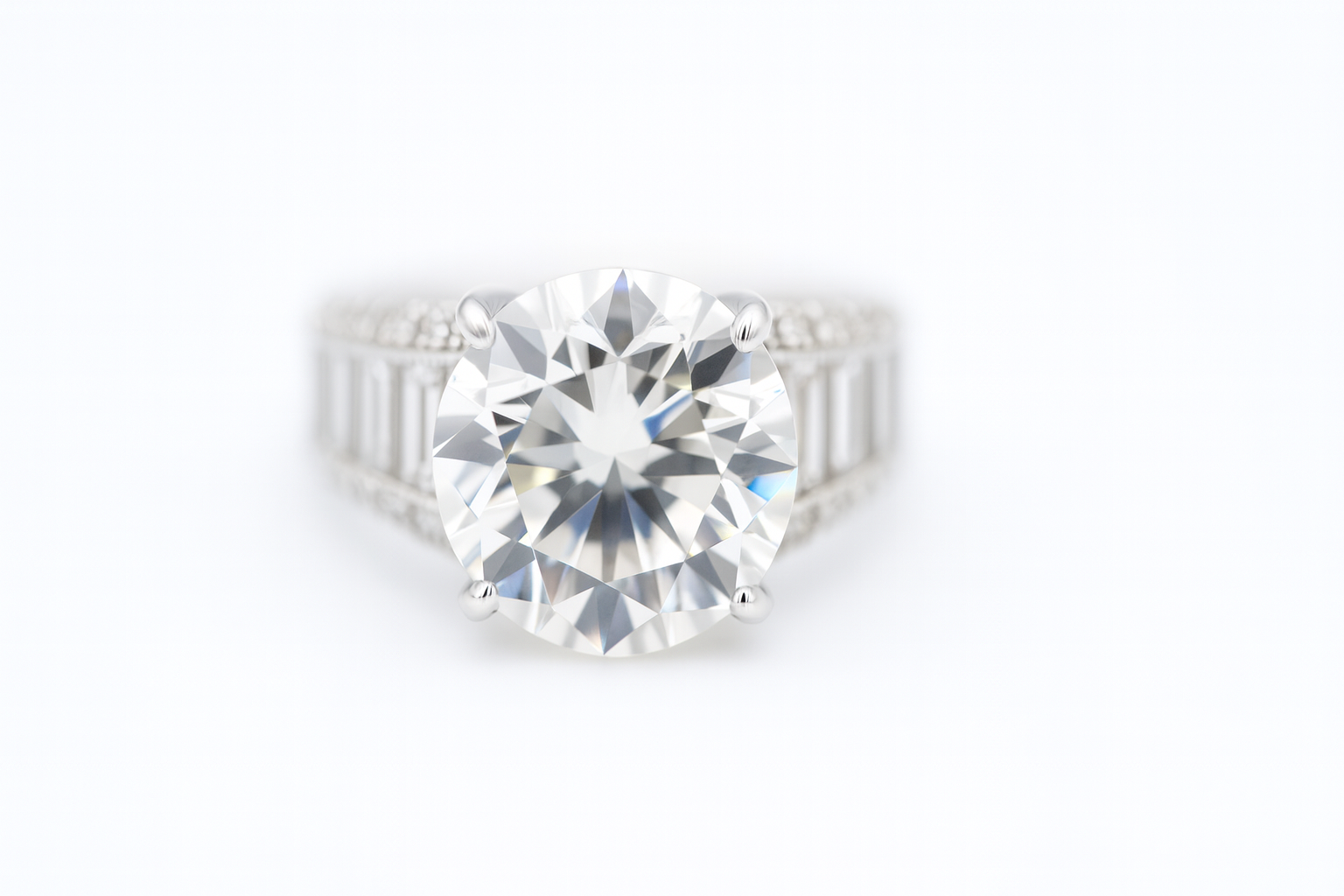 Grand Solitaire Cocktail Ring | Round & Baguette Swiss Zirconia