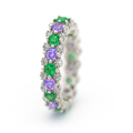 Emerald & Amethyst Sterling Silver Eternity Band Gemstones