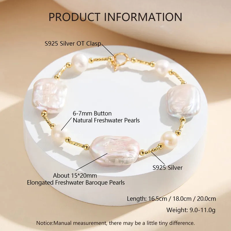 Baroque Pearl & Gold Plated Link Bracelet | Freshwater Pearl        Design | Sterling Silver