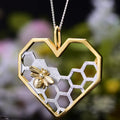 Honeycomb Heart Bee Pendant Necklace