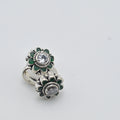 Floral Harmony Adjustable Toe Ring with Green & White Stones